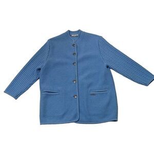 Smoking‎ Jacket by Eisbar Sky Blue Wool Vintage 70s Size 36 Made In Austria